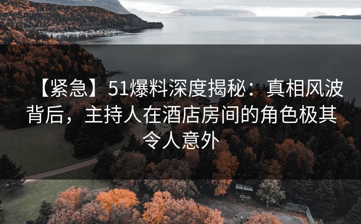 【紧急】51爆料深度揭秘：真相风波背后，主持人在酒店房间的角色极其令人意外