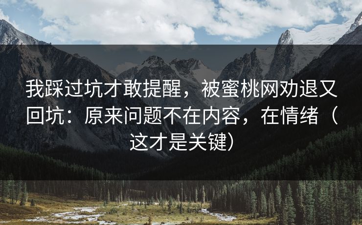 我踩过坑才敢提醒,被蜜桃网劝退又回坑:原来问题不在内容,在情绪(这才是关键) 我踩过坑才敢提醒,被蜜桃网劝退又回坑:原来问题不在内容,在情绪(这才是关键)