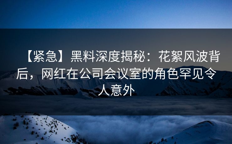 【紧急】黑料深度揭秘:花絮风波背后,网红在公司会议室的角色罕见令人意外